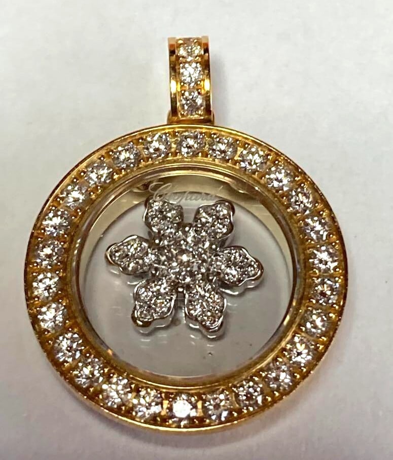 Yellow Gold 18k Diamonds Happy Snowflake Pendant Charm Necklace (1 of 5)
