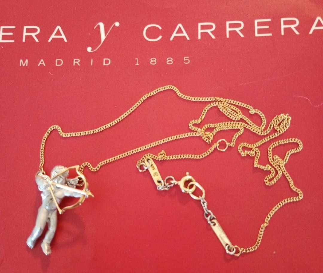 Carrera Angel Necklace 18k Yellow Gold Silver Pendant Box Paper: Carrera Angel Necklace 18k Yellow Gold Silver Pendant Box Paper Item Specifics: Pendant Shape: Angel Closure: Spring Ring Occasion: Anniversary Birthday Christening Christmas Confirmation/Communion En
