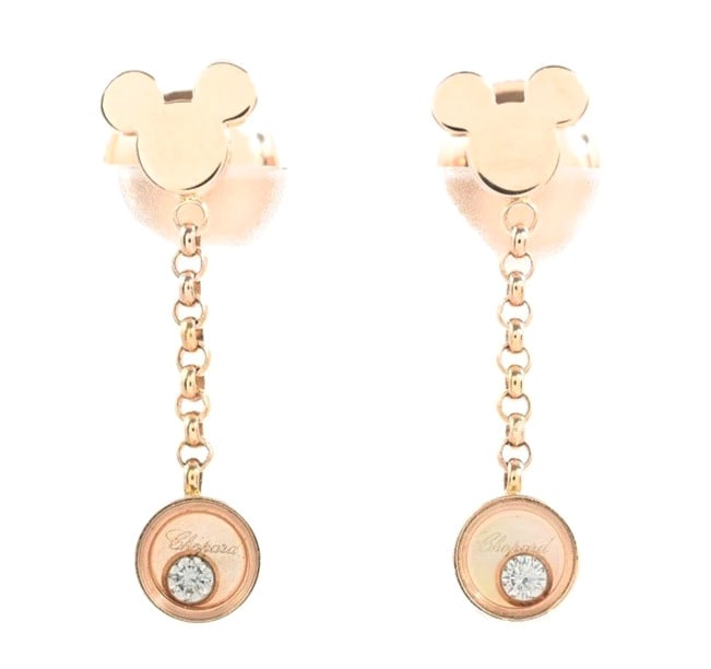 Rose Gold Dangle Drop Earrings with 18k Mickey Diamond Chopard Happy Papers: Rose Gold Dangle Drop Earrings with 18k Mickey Diamond Chopard Happy Papers Item Specifics: Antique: No Number Of Diamonds: 2 Shape: Mickey Mouse Occasion: Anniversary Birthday Christening Christmas C