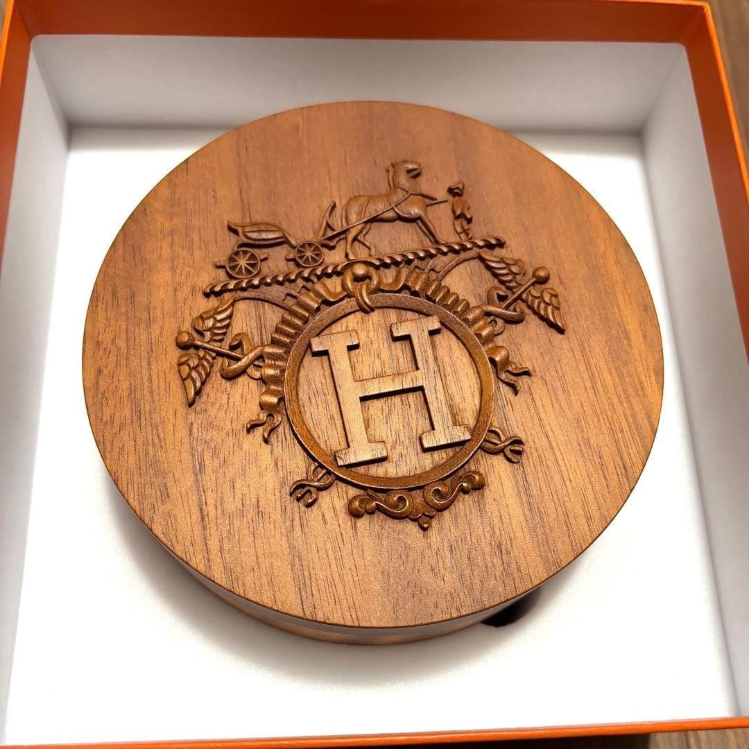 Herms Ex-Libris Twilly Box Mahogany Wood Carved H Logo 5 x 3 in Unused (1 of 2)