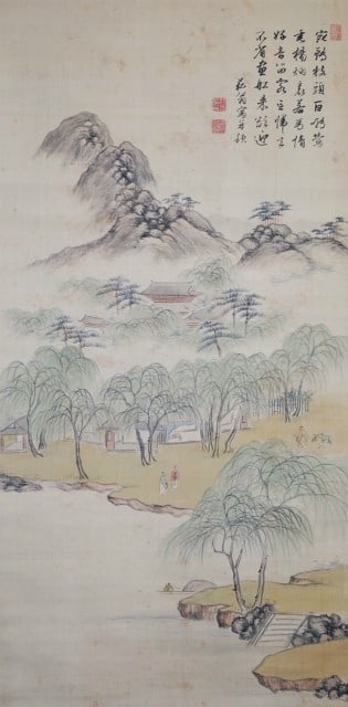 Antique Nukina Kaioku Hanging Scroll Willow Forest Spring Landscape Japanese Art (1 of 3)