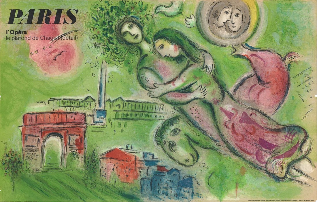Romeo Juliette 25" x 39" Lithograph Green 1964 Marc Chagall Modernism (1 of 14)