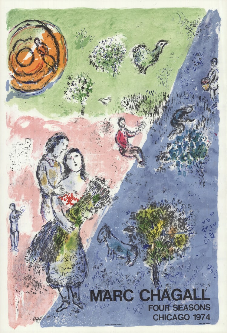 MARC CHAGALL The Four Seasons 37" x 26" Lithograph 1974 Modernism Blue Green O (1 of 1)