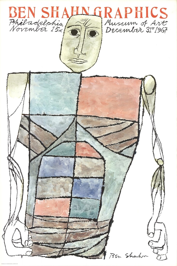 BEN SHAHN Graphics 45" x 30" Lithograph 1967 Modernism Multicolor Blue Red Gr (1 of 4)