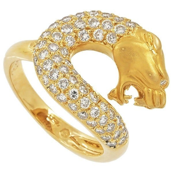 Panther Pave Diamond 18k Yellow Gold Ring Rare US 6.75 EU52.5 (1 of 5)