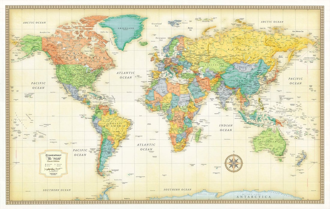 RAND MCNALLY World Map Political Map of the World 32" x 50" Offset Lithograph (1 of 4)