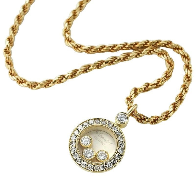 Chopard Happy Diamonds 3P 18k Yellow Gold Pendant Necklace with Box Paper (1 of 8)