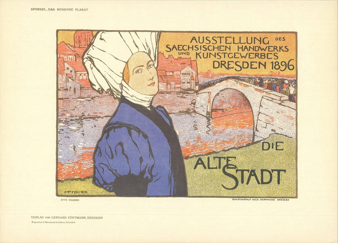 otto Fischer Dresden 8.25 x 11.5 1897 Vintage Alte Stadt Lithograph (1 of 1)