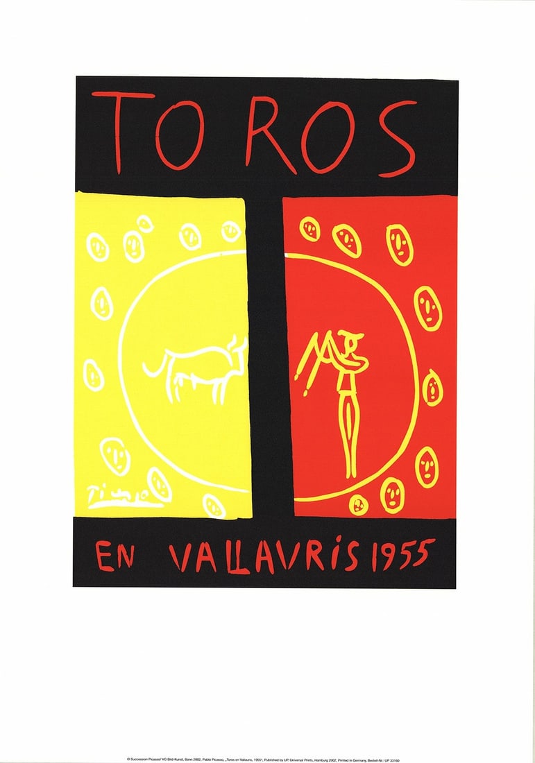 Picasso Yellow Red Cubism 39.5 x 27.5 Toros Serigraph 1997 Vallauris (1 of 14)