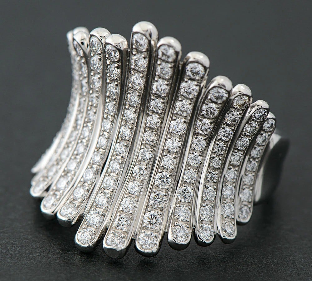 De Beers Grassland Diamond Platinum 950 Statement Curb Ring US 6.5 EU53 18.5g (1 of 5)