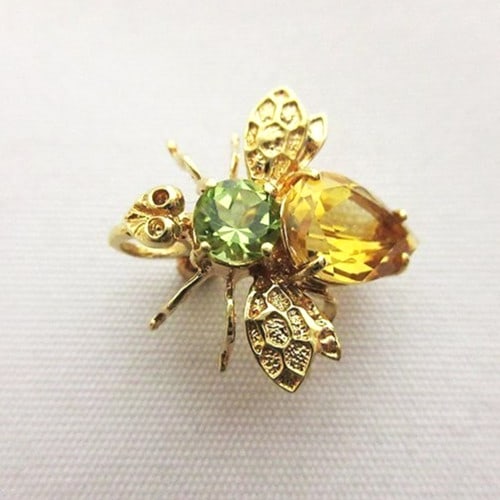 Ponte Vecchio Bee Peridot Citrine 18k Yellow Gold Brooch Pendant Top Insect (1 of 4)