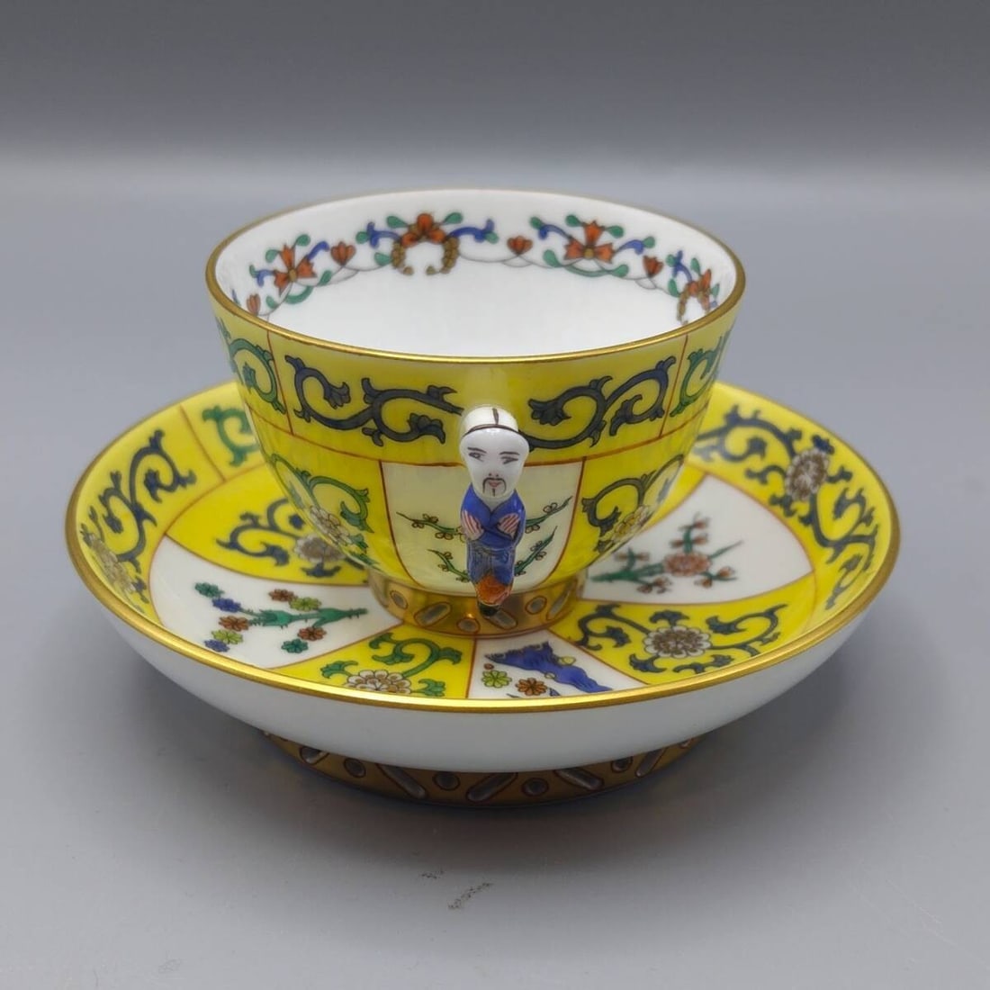 HEREND Chinoiserie SJ Xi'an Yellow Coffee Cup Saucer Made in Hungary Collectible (1 of 9)
