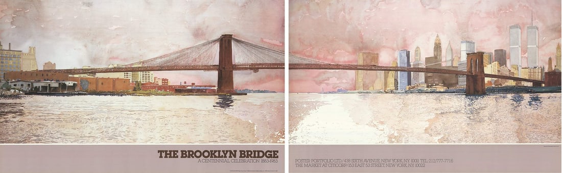 DAVID LINGWOOD Brooklyn Bridge 25.5" x 80" Offset Lithograph 1983 Contemporary (1 of 4)