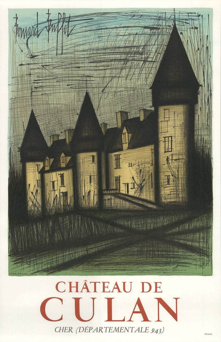 BERNARD BUFFET Le Chateau De Culan 32.75" x 21.25" Lithograph 1965 Modernism (1 of 4)