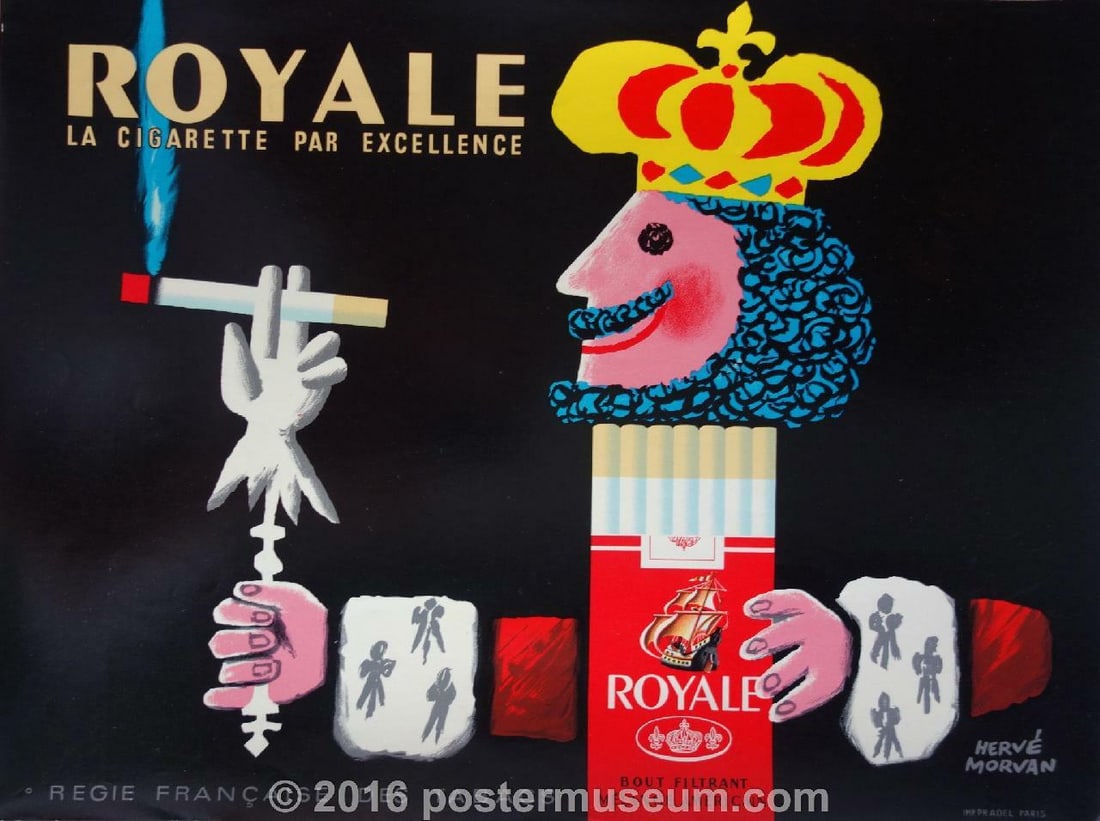 Royale Cigarettes By Herve Morvan C 1960 On Linen Original Frecnh Poster (1 of 1)
