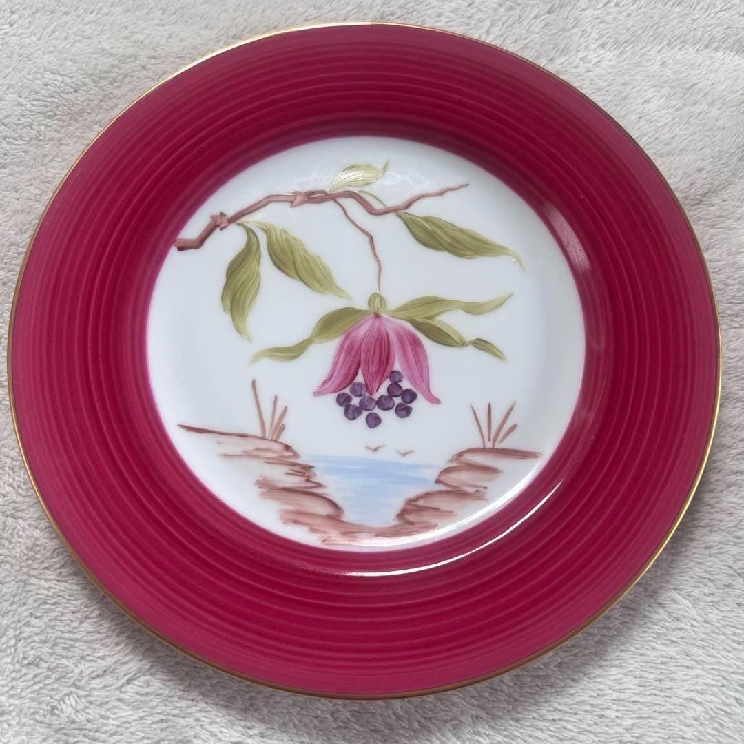 Marie Daage Limoges Dessert Plate Fuchsia Pink Botanical Porcelain GoldTrim Rare (1 of 3)