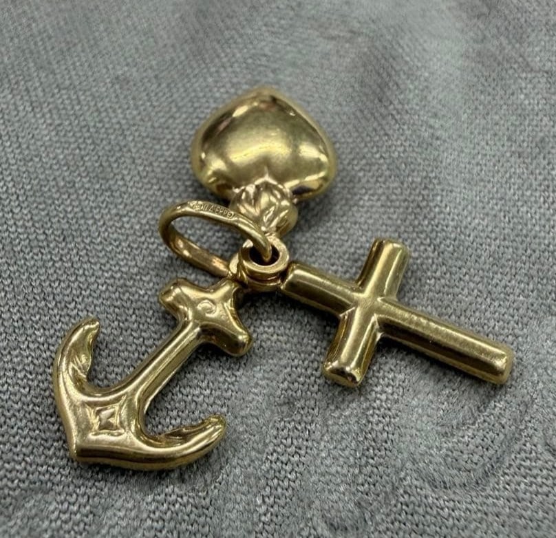 Heart Cross Anchor 18k Yellow Gold Charm Pendant Top Necklace Italy (1 of 8)