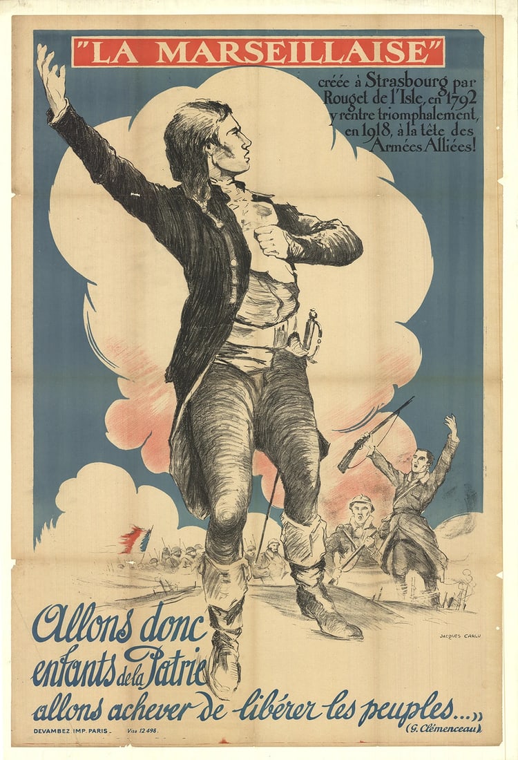 Vintage La Marseillaise Jacques Carlu 49" x 33.5" Lithograph 1915 Black & White (1 of 1)