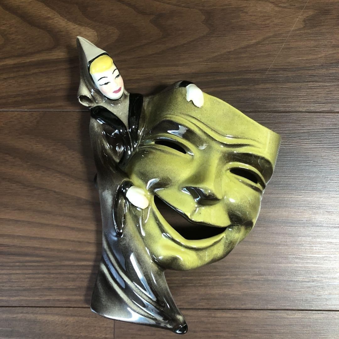 Ceramic Arts Studio Two Face Wall Decor Comedy Mask Ceramic Plaque Vintage (1 of 10)