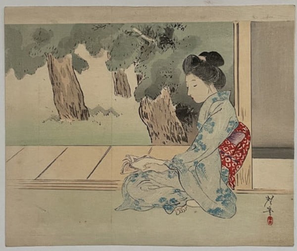 Antique Japanese Woodblock Print Kuchi e Terasaki Kogyo Evening Cool 1902: Antique Japanese Woodblock Print Kuchi e Terasaki Kogyo Evening Cool 1902 Item Specifics: Artist: Terasaki Kogyo Subject: Cooling Off in the Evening Material: Paper Style: Japanese Size: 22.5 x 27.1 c