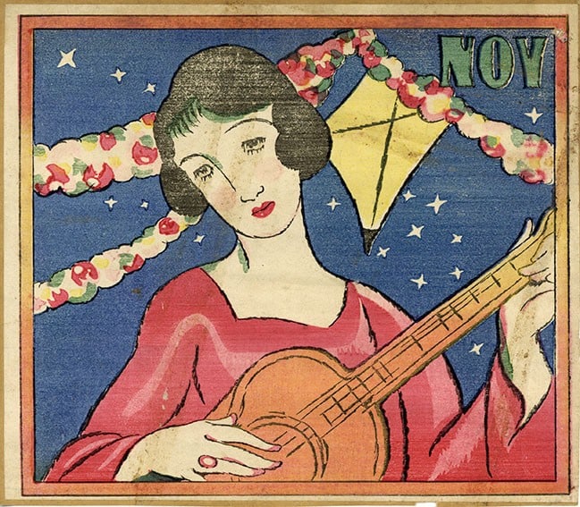 Woodblock Print Fujin Autumnal Melody Japanese Art Yumeji Takehisa 1924 (1 of 8)