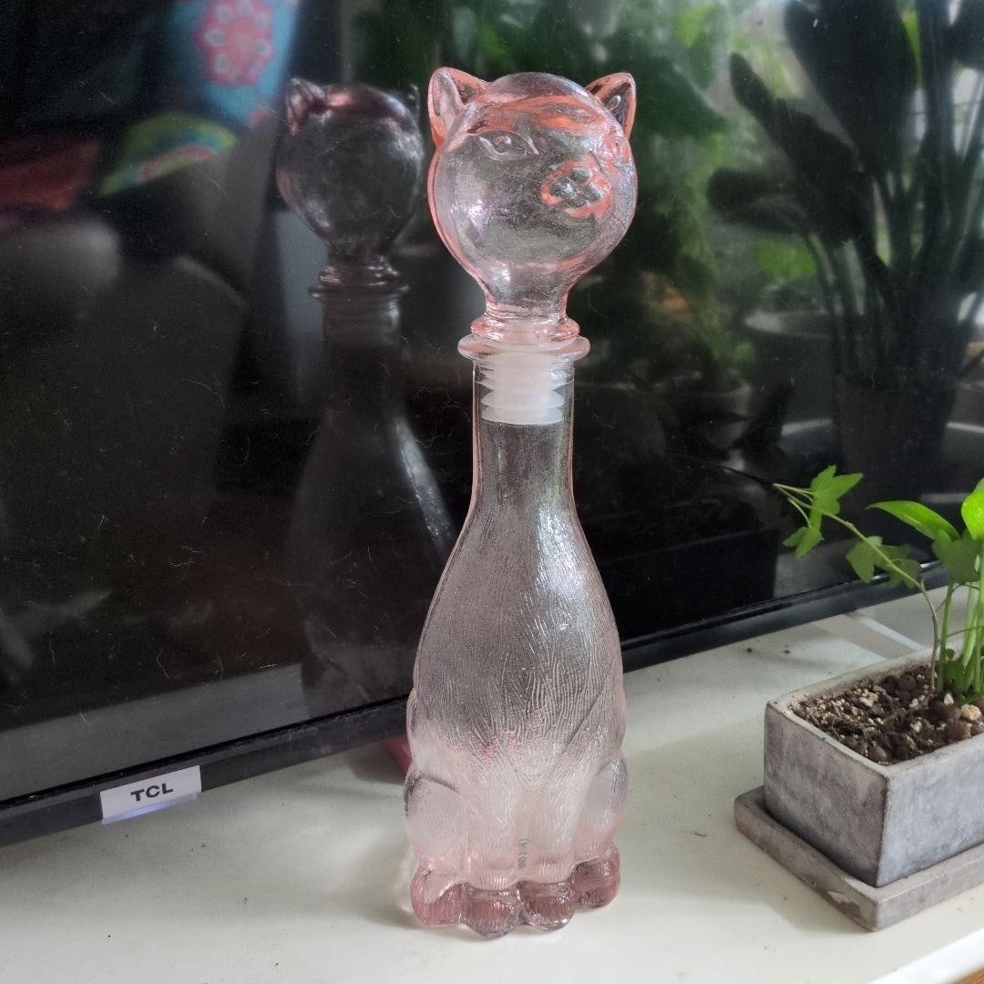 Collectible antique glass bottle cat glass bottle PINK Italian Rare Doman (1 of 13)