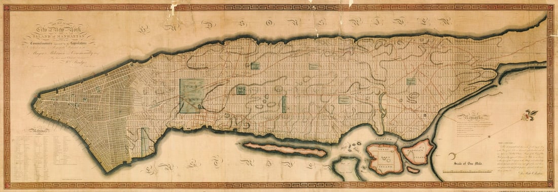 PETER MAVERICK New York and the Island of Manhattan 19" x 54.5" Offset Lithograp (1 of 3)