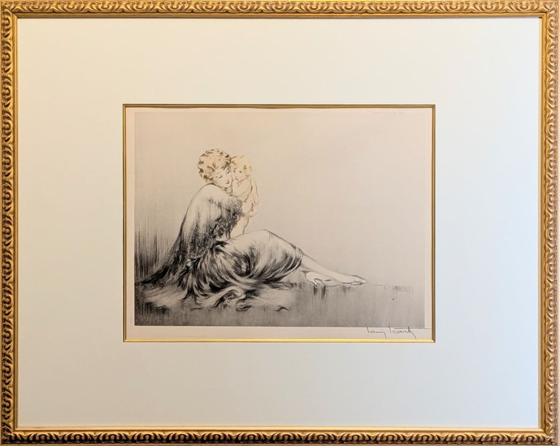 Young Mother Etching Signed Aquatint Louis Icart Framed Artwork 1929 (1 of 9)