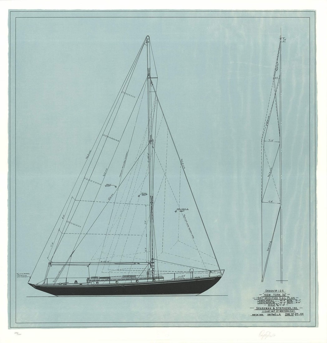 New York STEPHENS Olin SIGNED Sail Plan 1947 32 x 29" Serigraph 2004 (1 of 5)