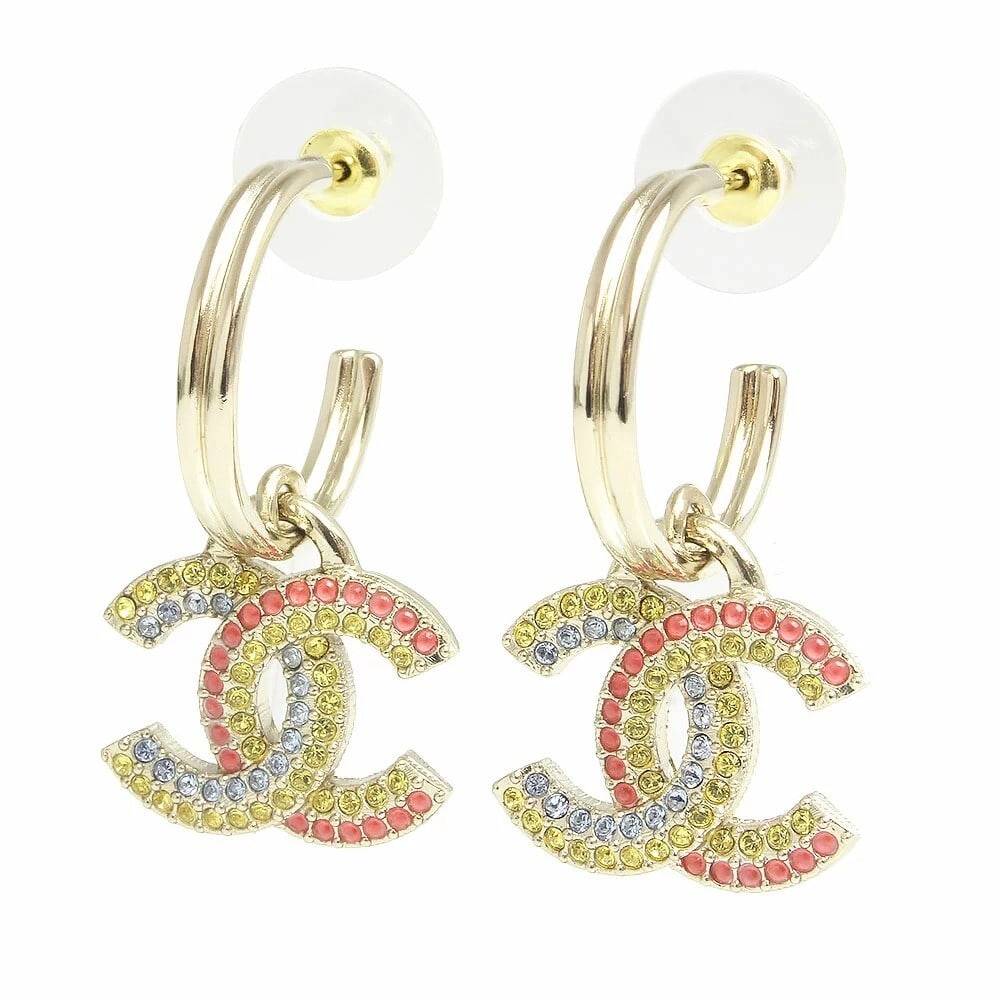 A23C Coco Hoop Earrings Dangle Rhinestones Box Multicolor Chanel (1 of 4)