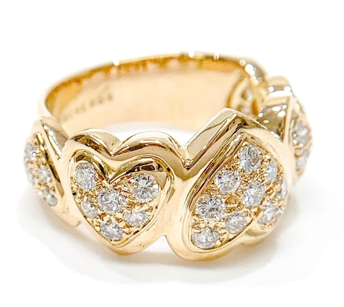 Vintage Boucheron Linked Hearts Diamond Pave 18k Yellow Gold Band Ring 8.7g: Vintage Boucheron Linked Hearts Diamond Pave 18k Yellow Gold Band Ring 8.7g Item Specifics: Shape: Heart Occasion: Anniversary Birthday Christening Christmas Engagement Graduation Mother's Day Valenti