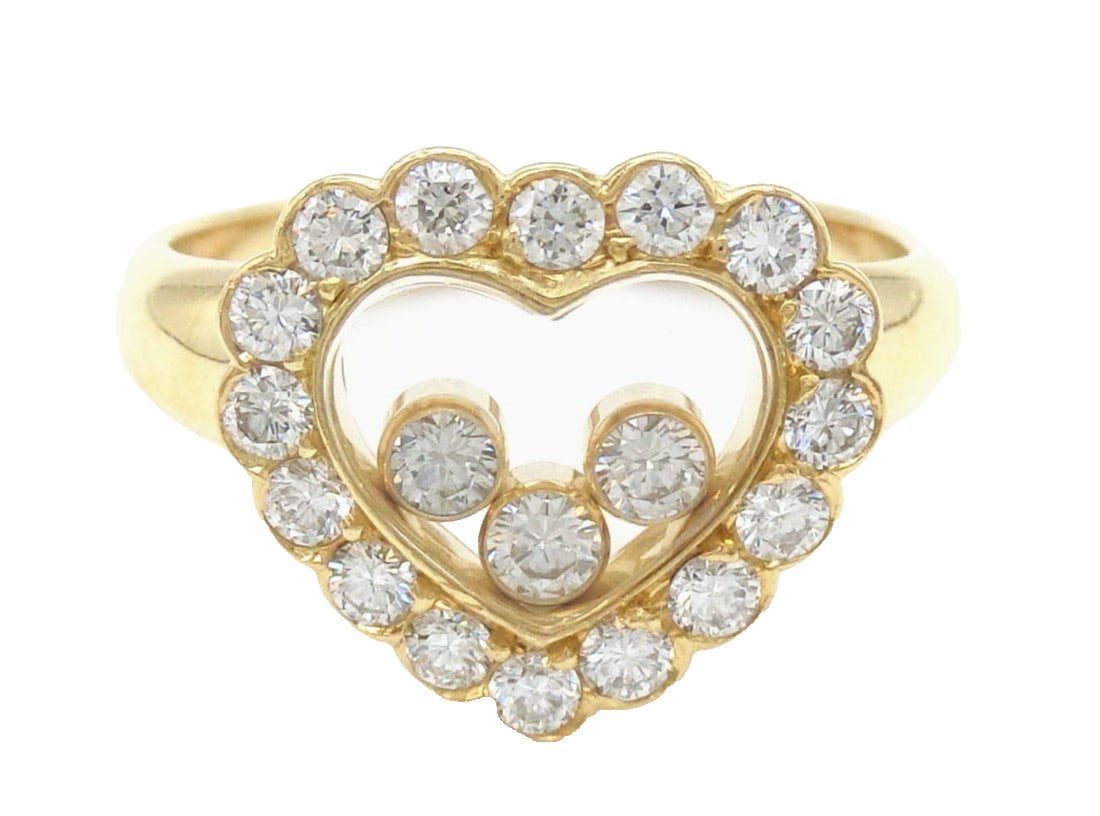 Chopard Vintage Happy Diamonds Heart 3 Moving 18k Yellow Gold Ring US 5.5 EU50 (1 of 8)