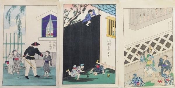 Meiji Education Woodblock Prints Set 3 Monbusho Ministry Morality Rare (1 of 1)