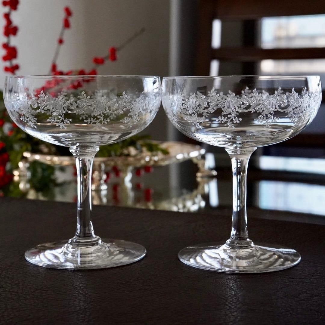 Baccarat Crystal Champagne Wine Glass Pair Sevine Antique Coupe Old Chablis (1 of 20)