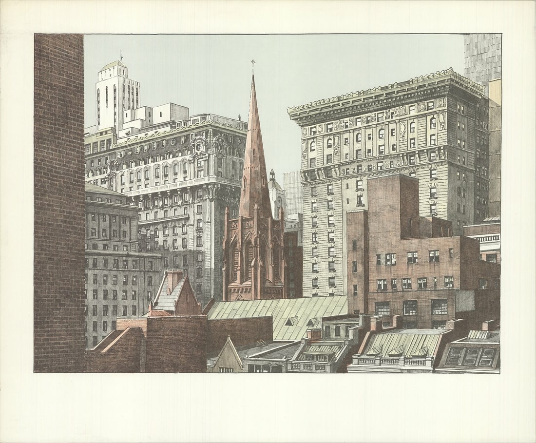 RICHARD HAAS Trinity Church 18.75" x 22.75" Lithograph 1975 Contemporary Gray B (1 of 4)