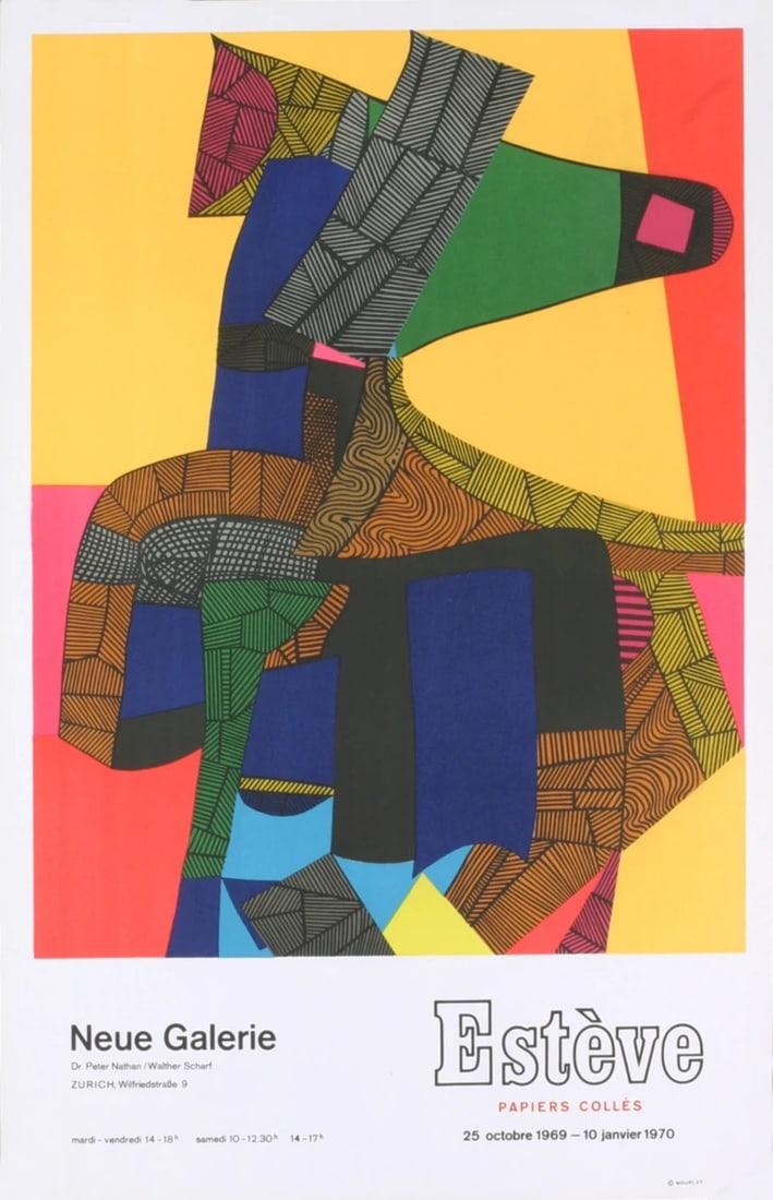 MAURICE ESTEVE Papiers Colles 33.5" x 21.5" Lithograph 1969 Abstract (1 of 1)