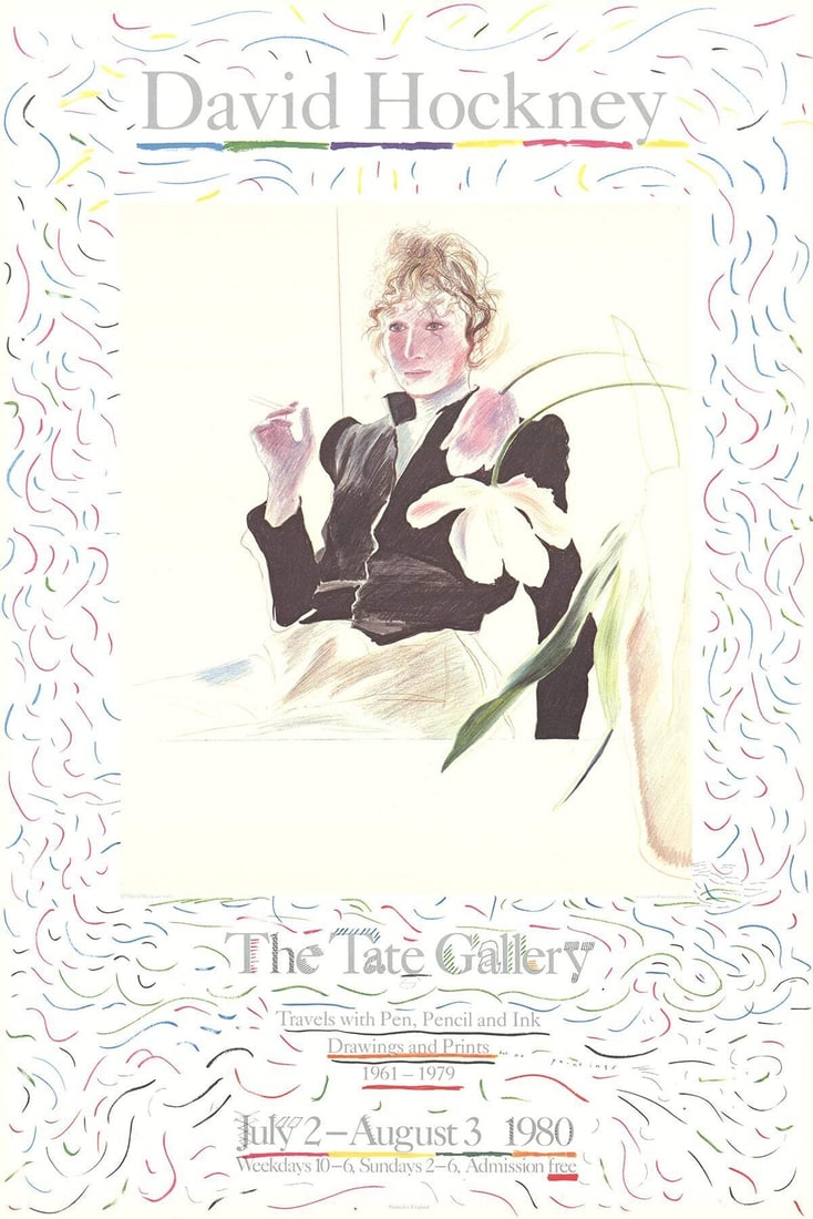 Celia In A Black Dress With White Flowers DAVID HOCKNEY 30" x 20" Lithograph 198 (1 of 4)