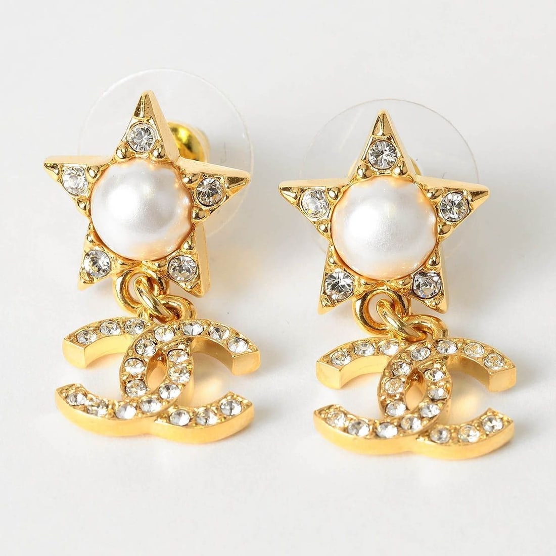 Coco Chanel CC Star Mark Faux Pearl Gold Tone Drop Earrings Box (1 of 9)