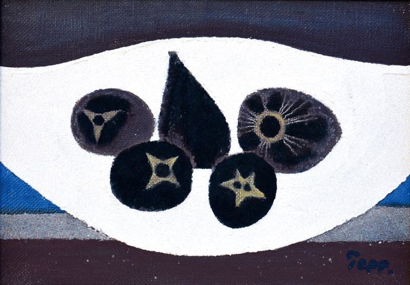 Woodblock Print Still Life Figs Framed Modernist Japanese Art (1 of 2)
