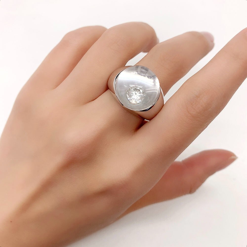 Paris Mauboussin Orb Dome Ring 18k White Gold Quartz Diamond Cocktail Bombe 10.5: Paris Mauboussin Orb Dome Ring 18k White Gold Quartz Diamond Cocktail Bombe 10.5 Item Specifics: Materials Sourced From: France Shape: Dome Occasion: Anniversary Birthday Christening Christmas Engagem