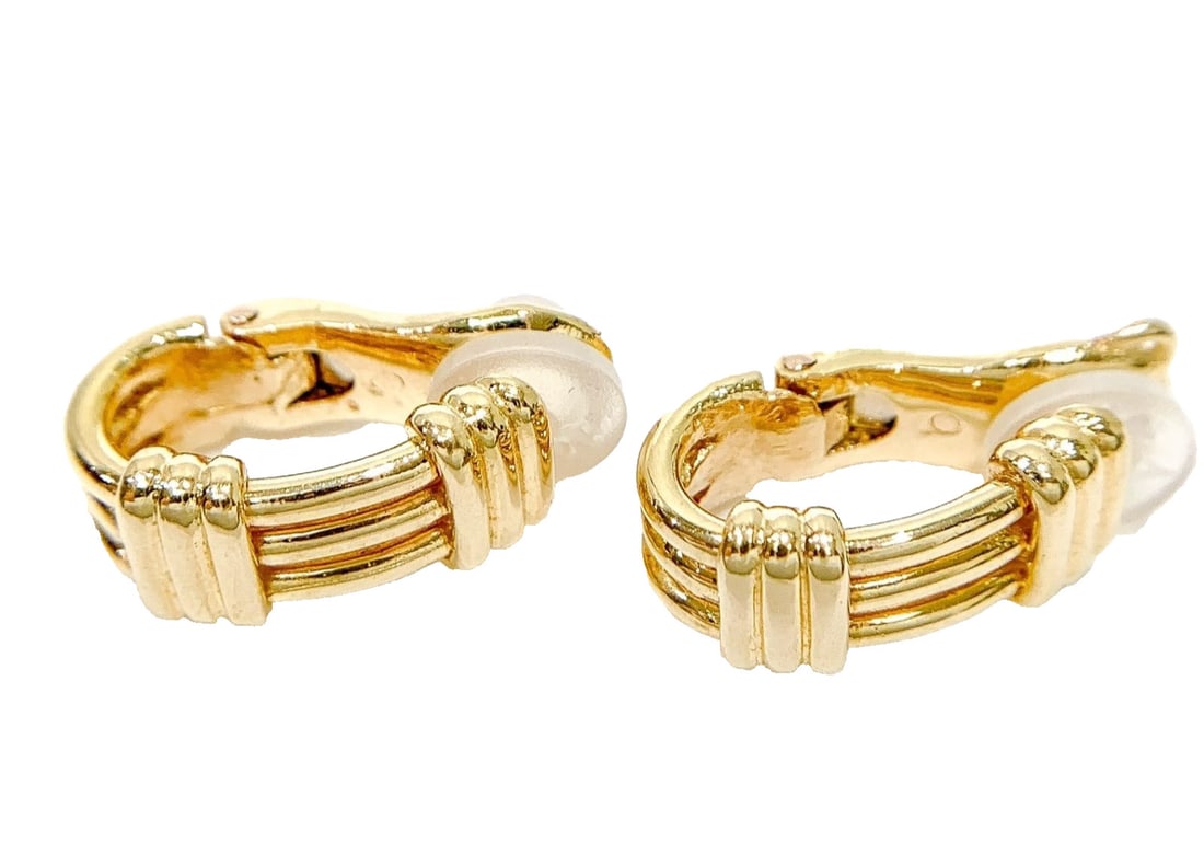 Vintage Van Cleef & Arpels 18k Yellow Gold Hoop Clip On Huggie Hoop Earrings (1 of 8)