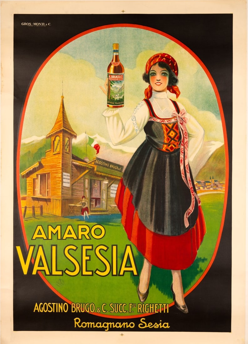 Valsesia Italian Drinks Amaro Poster 1925: Valsesia Italian Drinks Amaro Poster 1925 Item Specifics: Unit Of Sale: Single Piece Artist: Gros Monti Size: Large Date Of Creation: 1925 Region Of Origin: Italy Framing: Unframed Year Of Production: