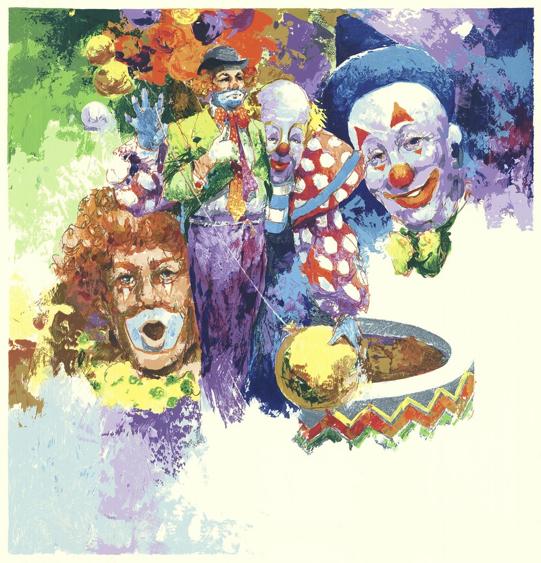 WAYLAND MOORE Clowns 27" x 26" Serigraph 1977 Contemporary Yello (1 of 1)