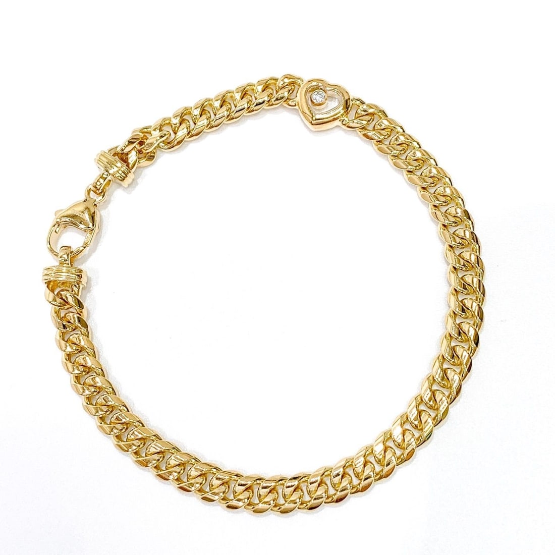 Diamonds Happy Chopard Vintage 18k Heart Cuban Curb Link Yellow Gold Bracelet (1 of 9)