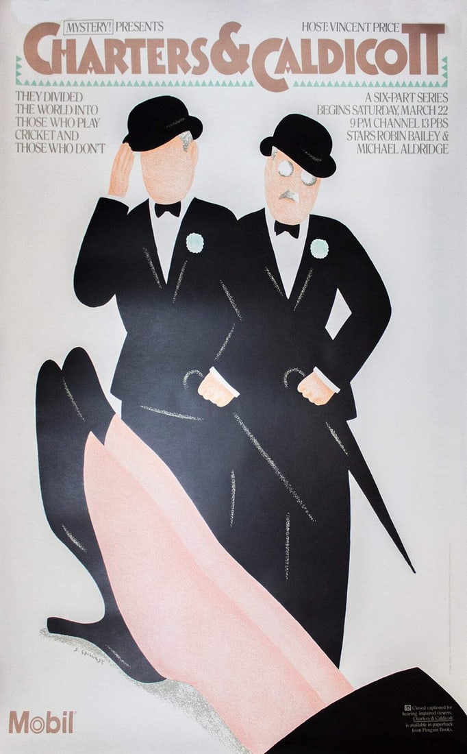 CHARTERS 68.5" LITHOGRAPH 47.5" VINTAGE CALDICOTT SEYMOUR BLACK 1986 (1 of 3)