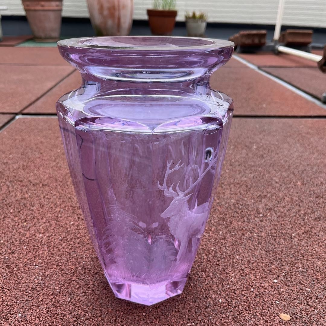 Crystal Cut Glass Sculpture Vase Light Purple Moser Octagonal (1 of 16)