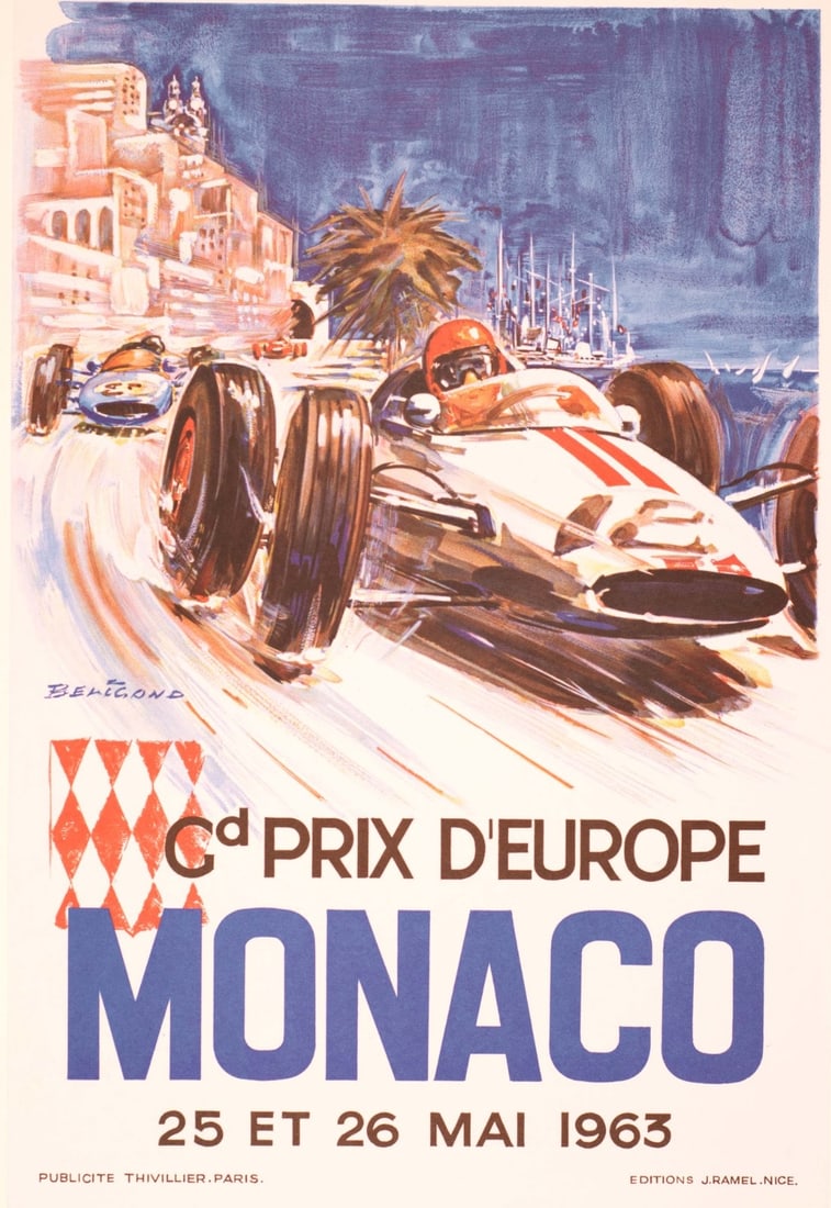 Vintage French Automobile Racing Poster Monaco Grand Prix Beligond (1 of 5)