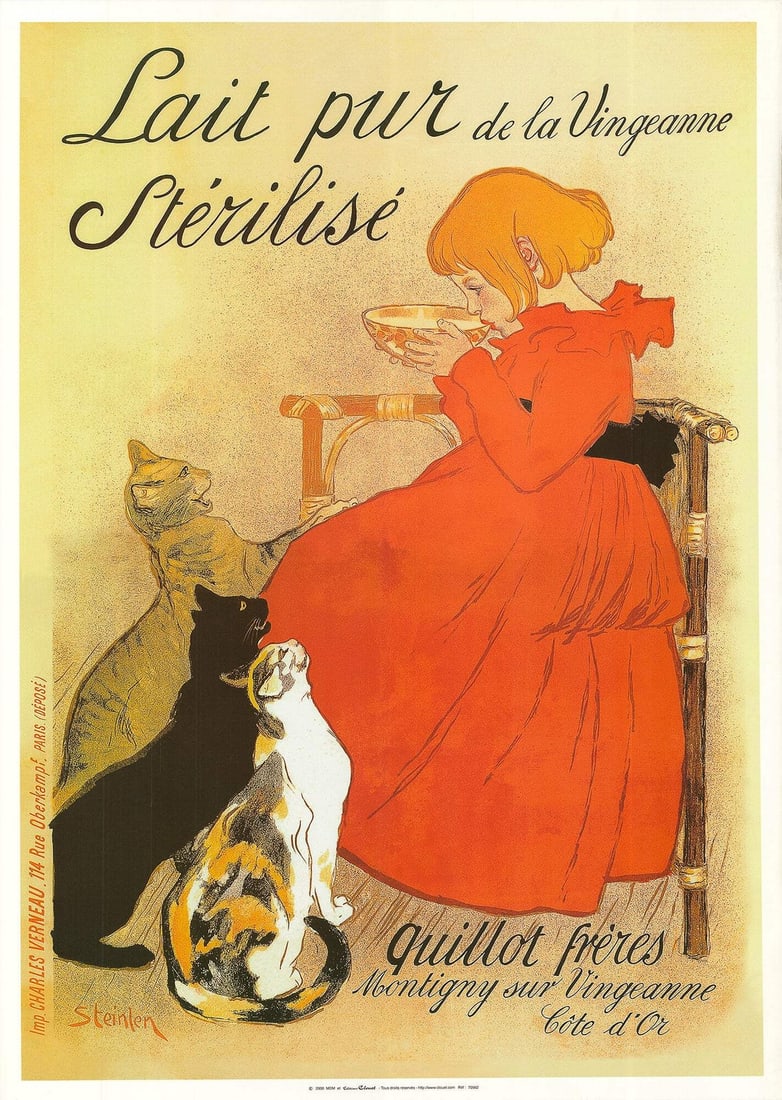 THEOPHILE ALEXANDRE STEINLEN Pure Milk of the Vinegeanne Sterilized 55" x 39.25": THEOPHILE ALEXANDRE STEINLEN Pure Milk of the Vinegeanne Sterilized 55" x 39.25" Item Specifics: Artist: Theophile Alexandre Steinlen Brand: Steinlen Theophile Alexandre Exact Year: 2000 Height: 55 It