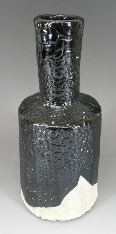 Hidetake Ando Setoguro Kinuta Flower Vase Seto Black Pottery Signed Tomobako (1 of 8)