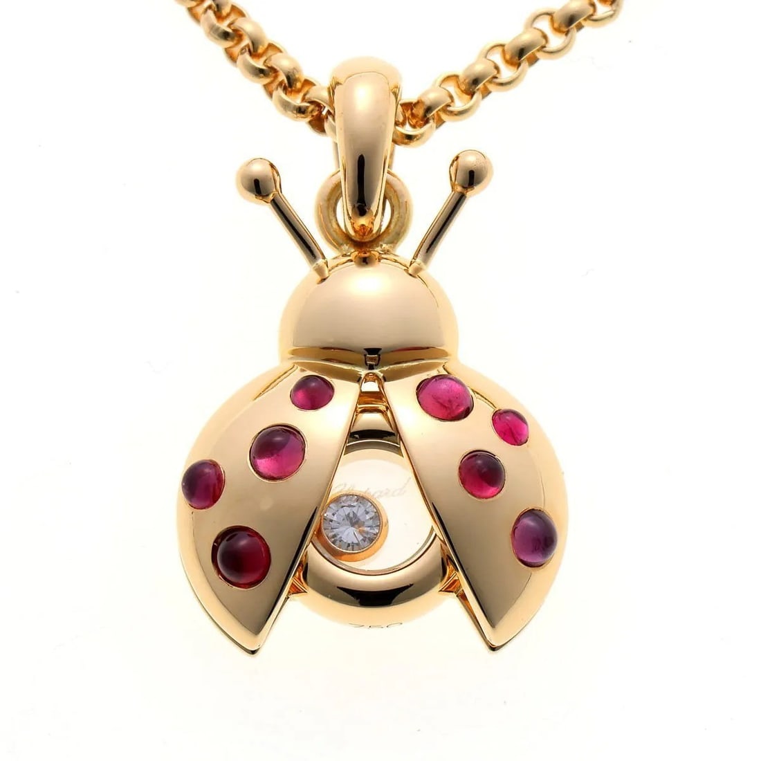 Chopard Happy Diamonds Ruby 18k Yellow Gold Ladybug Necklace Pendant (1 of 7)